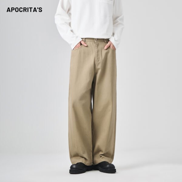APO Men's 100% Pure Cotton Casual Pants Autumn Winter High-end Trendy Style Versatile Loose Wide-leg Long Pants