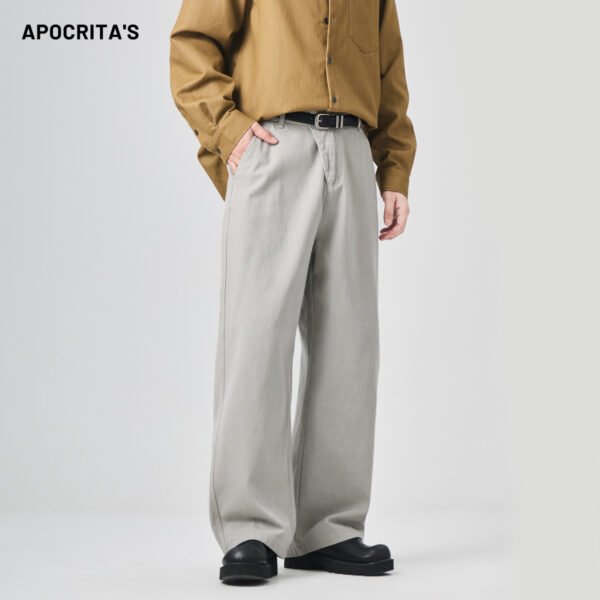 APO Men's Pure Cotton Casual Straight-leg Loose Laid-back Trendy All-match Washed Long Pants for Autumn Winter