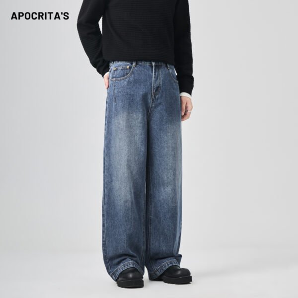 APO American-style High-end Casual Jeans Trendy Versatile Men's Long Straight-leg Cleanfit Pants Autumn Winter