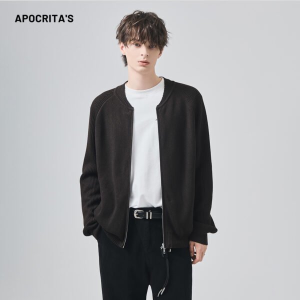 APO Men's Sweater Loose Long-sleeved Solid-color Ribbed Knit Pullover Jacket Top Garment