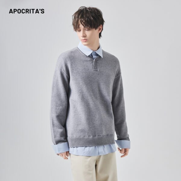 APO OEM Old Money Fashion Men's Sweater Autumn Winter Korean Style Versatile Loose Patchwork Fringe Long-Sleeved Knitted Sweater