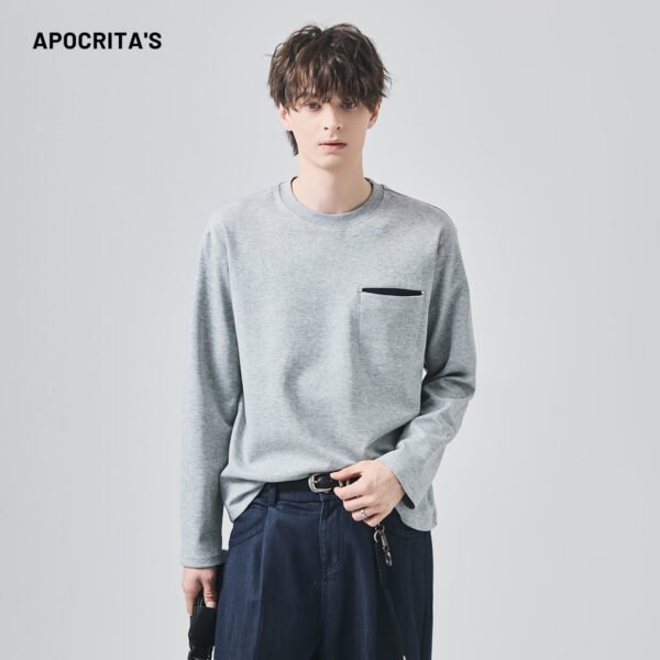 APO Long-sleeved T-shirt for Men Loose Fit Round Neck Versatile Color-blocked Casual Inner Layer Top Base Layer Autumn T-shirt