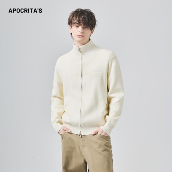 APO OEM Men's Loose and Casual Sweater for Autumn and Winter Trendy Color-block Stand-collar Knit Cardigan Coat