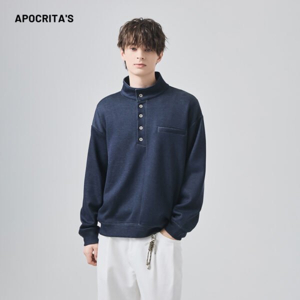APO Men's Sporty Casual Jacket with a High-end Feel Loose Fit Stand-up Collar Long Sleeves Jacket