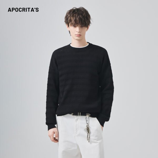APO Men's Sweater Fall/Winter Loose Lazy Style Hook Loop Open-weave Knitted Shirt Sweater Men