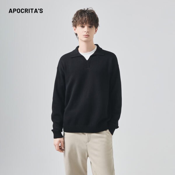 APO New Autumn Wholesale High-quality Trendy Contrasting Color Knitted Sweater for Men Loose Collar Sweater