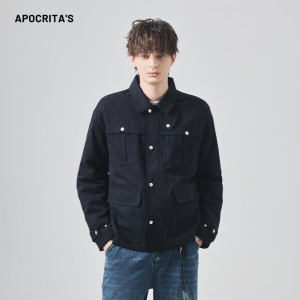 APO Men's Autumn Standard Cotton Motorcycle Jacket with Zipper Closure Loose Lapel Vintage Style OEM Service