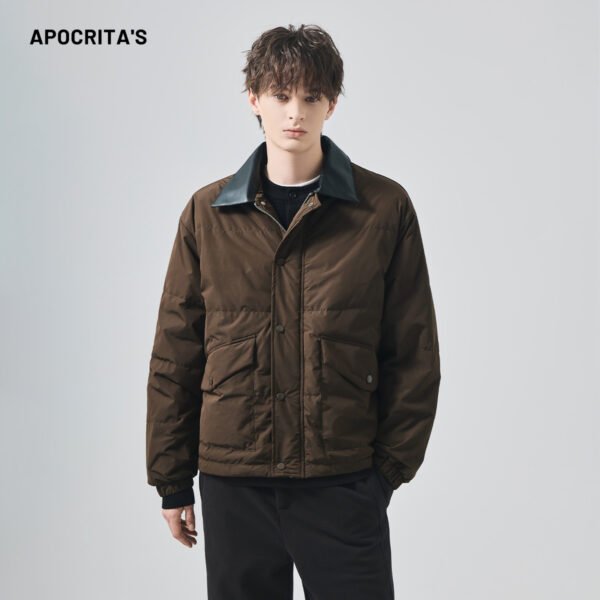 APO Men's Lightweight Jacket for Winter Warm comfort Long Sleeve Loose Collared PU Jacket Men