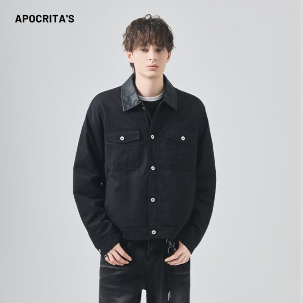 APO Men's Autumn Waterproof Thick Warm Casual Loose Fit Cotton-Filled Jacket with Turn-down Collar High Street Style