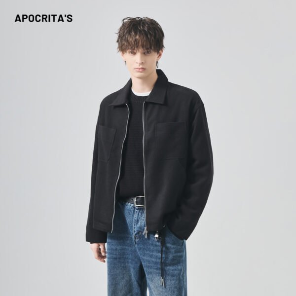 APO Men's Vintage Thick Breathable Winter High-end Loose Turn-down Collar Zipper Casual Regular Sleeve Jacket